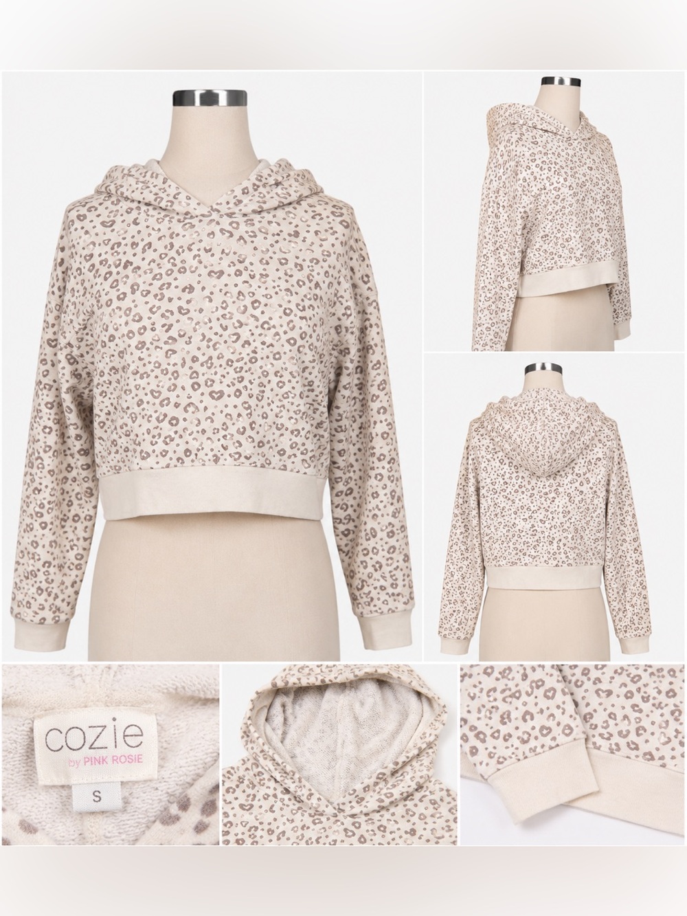 Cozy Leopard Print Cropped Hoodie in Beige